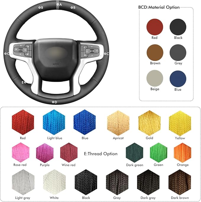 MEWANT Custom DIY Black Genuine Leather Steering Wheel Cover for Chevy Silverado 1500 Silverado 2500/3500 Blazer