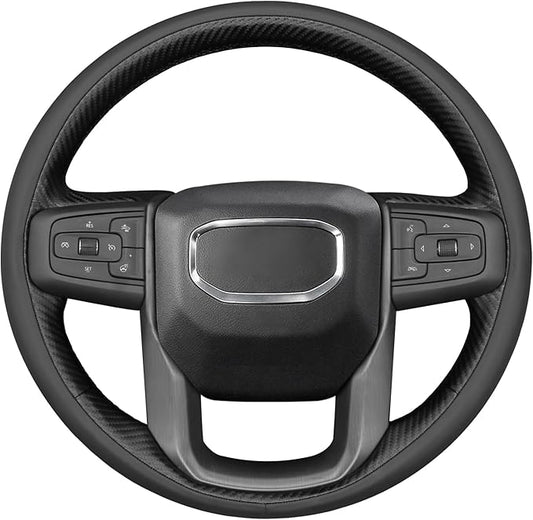 MEWANT Hand Stitch 3D Style Real Leather Steering Wheel Protector Wrap Cover for GMC Sierra 1500 2019-2023/Sierra 1500 Limited 2022/Sierra 2500 2020-2024/Sierra 3500 2020-2024/Yukon 2021-2023