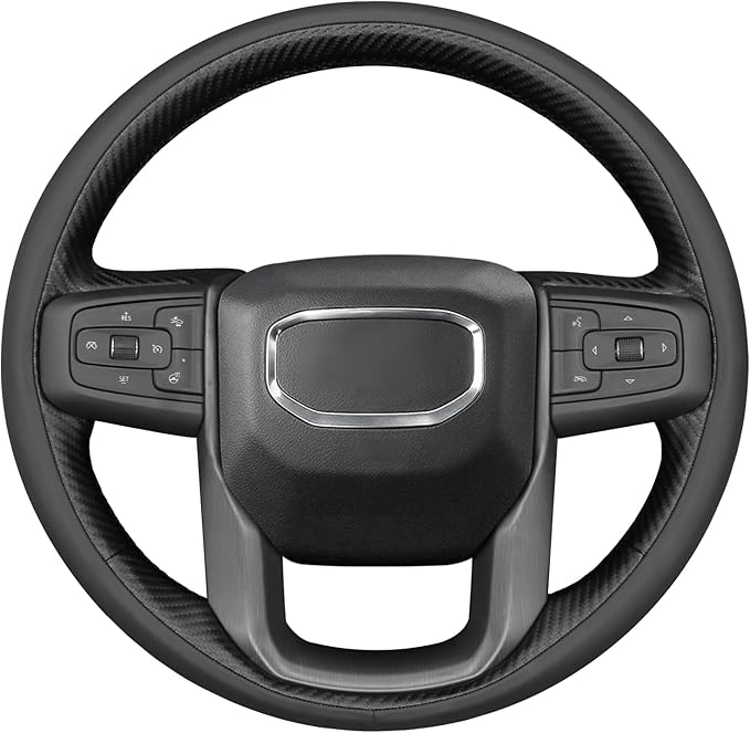 MEWANT Hand Stitch 3D Style Real Leather Steering Wheel Protector Wrap Cover for GMC Sierra 1500 2019-2023/Sierra 1500 Limited 2022/Sierra 2500 2020-2024/Sierra 3500 2020-2024/Yukon 2021-2023