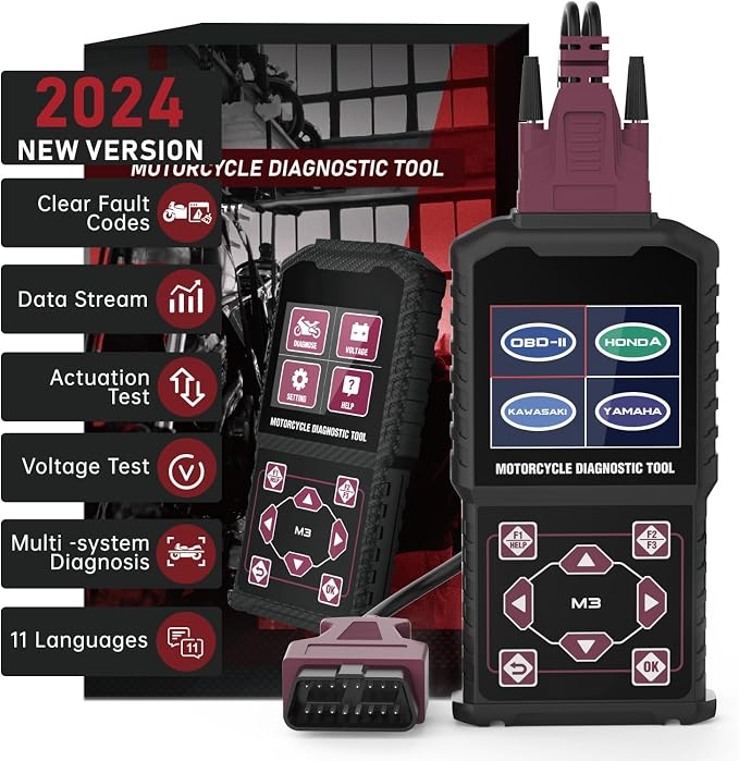 MR CARTOOL Motorcycle Diagnostic Tool OBD2 Motorcycle Fault Code Readers Scan Tool Motorcycle Code Reader Scaner Compatible with Yamaha 2/3/4P, Kawasaki 4-6P, Honda 4P, OBDII（Not Applicable to Bike）