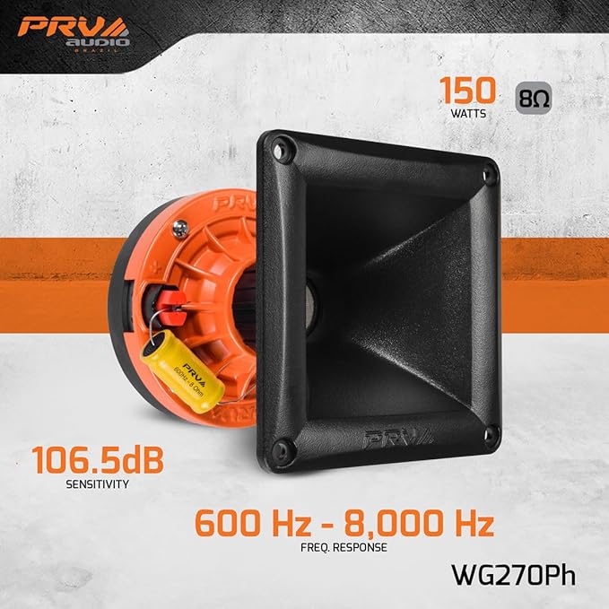PRV AUDIO WG270Ph Horn Driver - 1" Exit Phenolic Compression Driver 150 Watts 8 Ohm 106.5 dB with Compact 60° x 60° Exponential Horn for Car Audio