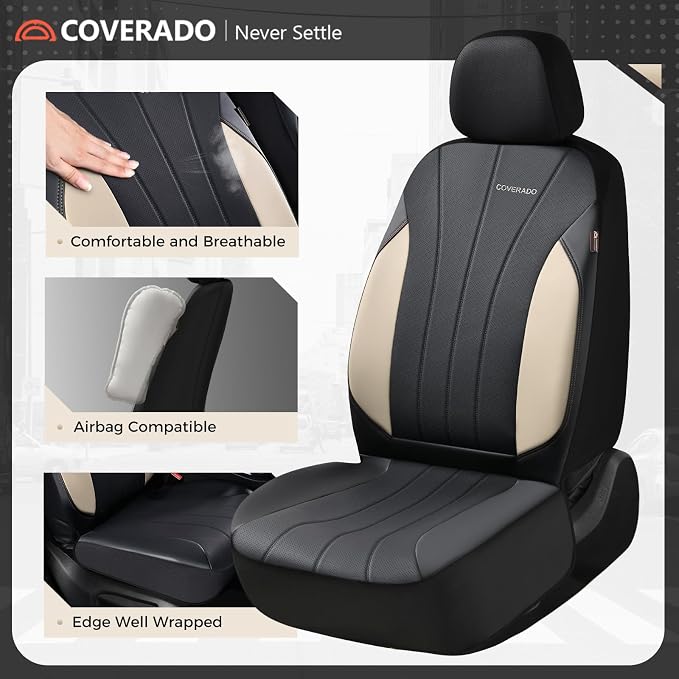 Coverado Seat Covers, Red Car Seat Covers Full Set, Automotive Seat Covers 5 Seats, Waterproof Black Car Seat Protectors Universal Fit for SUVs Trucks Sedans
