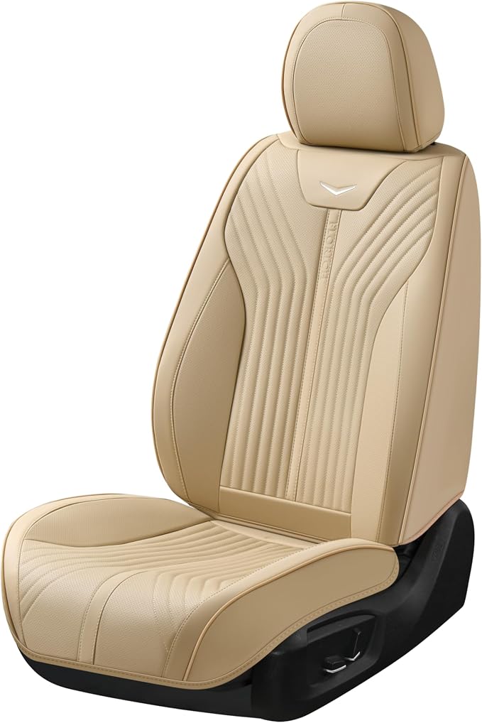 FLORICH Front Seat Cover Car Seat Covers for Front Seats Waterproof Leather Truck Seat Cushion Protector Universal Fit for Most Cars Trucks SUV, Beige