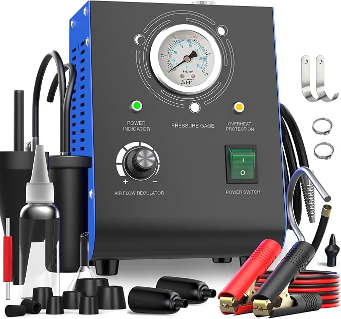 Automotive Smoke Machine Leak Detector, 19PSI Upgraded Dual Mode with Built-in Air Pump & Pressure Gauge, 12V DC EVAP Vacuum Exhaust Fuel Pipe Diagnostic Tool for Vehicles, ATV, Boat