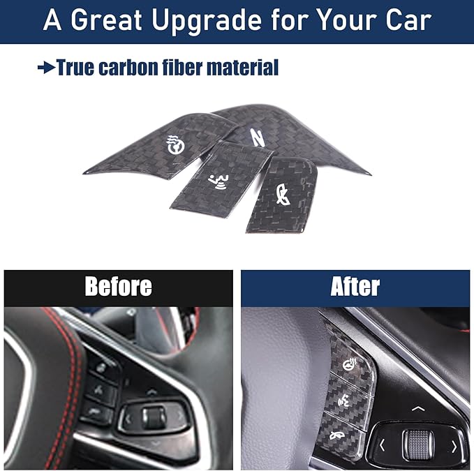 Fit for Corvette C8 2020-2024 Hard Carbon Fiber Central Control Steering Voice Button Sticker with Heated Button Protection Frame Molding Sticker Trim Interior Decal C8 Corvette Accessories (Black)