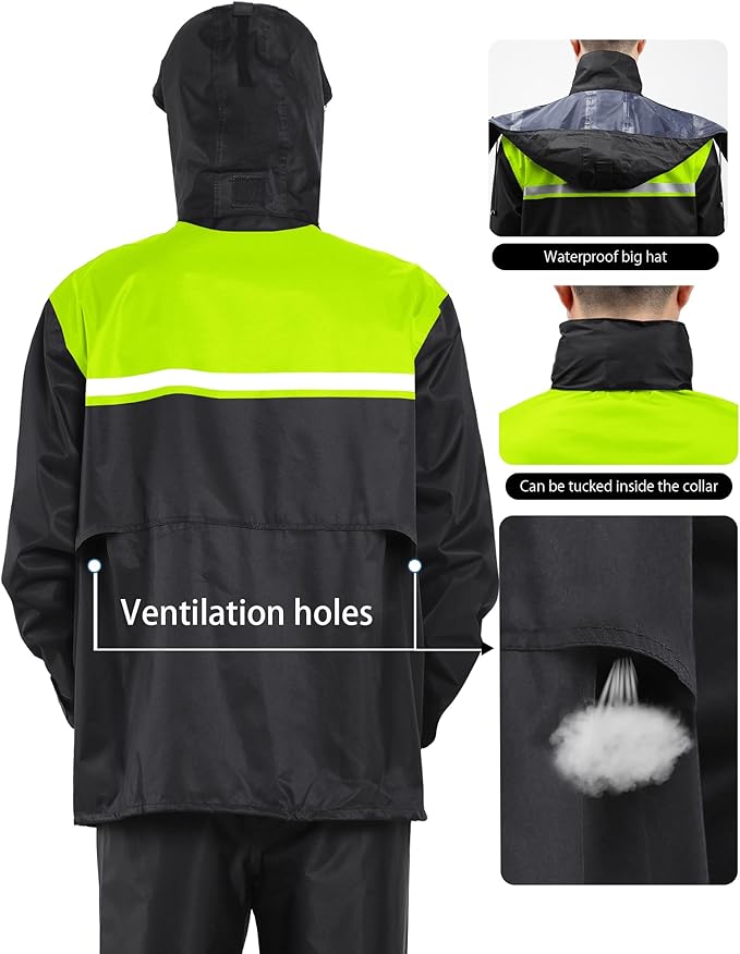 iCreek Rain Suit Waterproof Jacket and Pants Hi Vis Raincoat for Men and Women Reflective Outdoor for All-Sport Work