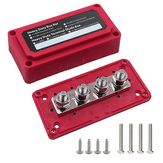 4 x M10 (3/8") Studs Power Distribution Block Bus Bar 12V, Ampper Waterproof HD 300A Marine BusBar Battery Distribution Block W/Cover for Auto Boat Solar (Red)