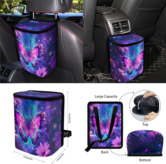 Butterfly Fire Sunflower Print Car 15pcs Accessories, Full Set Seat Covers for Cars Steering Wheel Cover Seat Belt Cover Trash Can Air Vent Pocket Mirror Cover Coasters Universal Fit