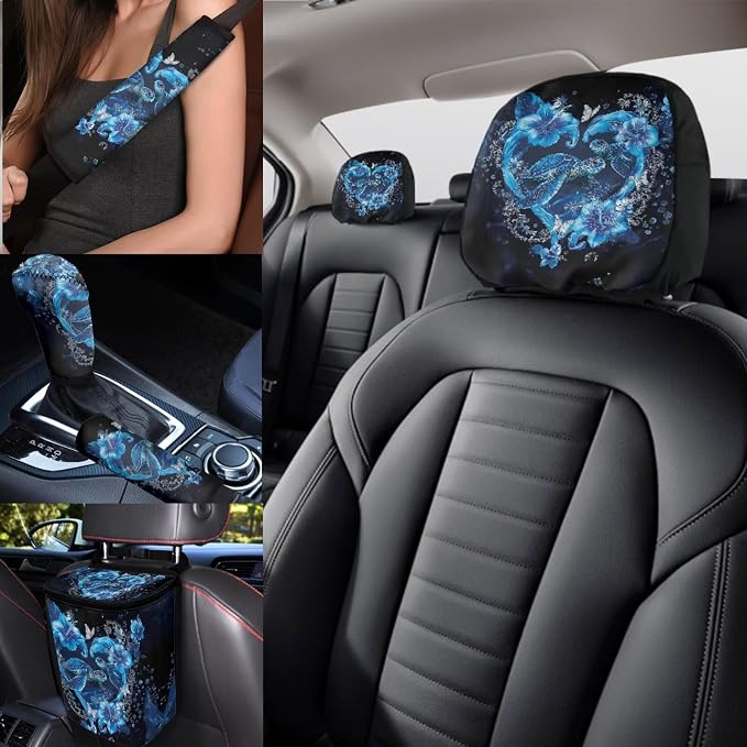 Sea Turtle Car Seat Covers Full Sets with Front and Split Rear Bench,Animal Turtle Car Accessories Set 17 Pack,Ethnic Style Rear Auto Head Rest Covers Universal Fit Mats Car Truck SUV Van