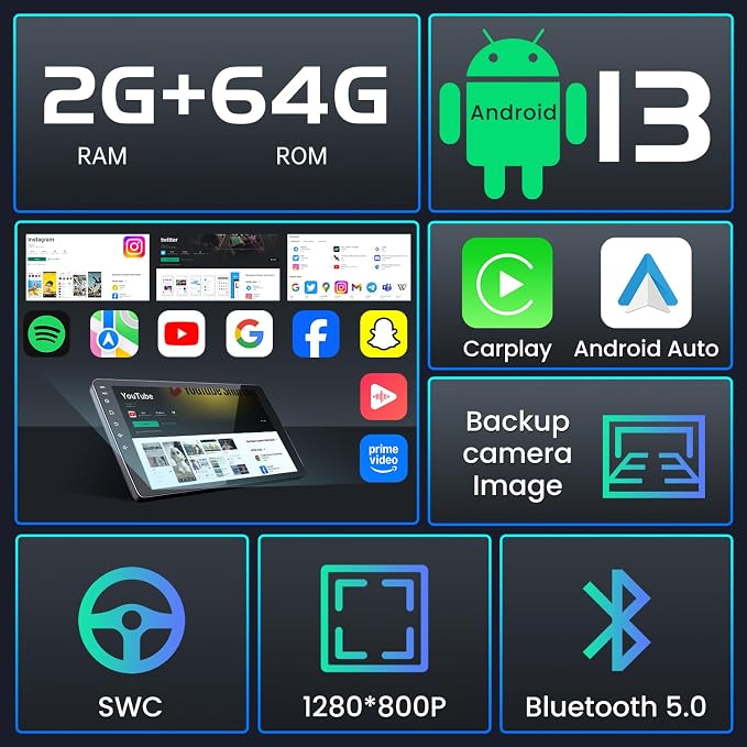 Car Radio for Toyota Corolla 2014-2016: 10 Inch Carplay/Android Auto 5G WiFi 1280 * 800 HD Touch Screen Stereo with Bluetooth 1080P Backup Camera GPS SWC Mirror Link