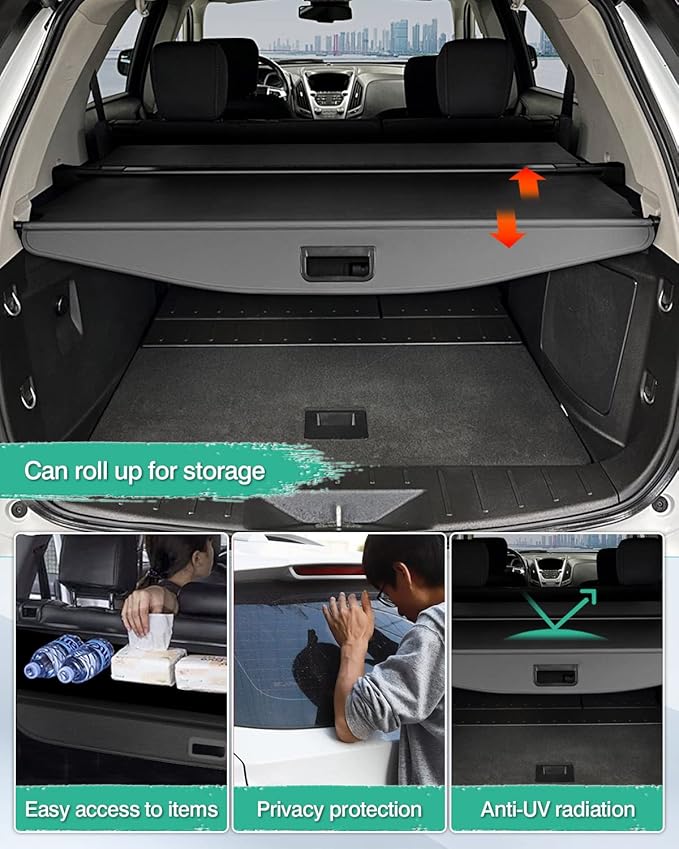 Powerty Cargo Cover for Chevy Chevrolet Equinox & GMC Terrain 2010-2016 2017-Canvas Texture Trunk Cover Retractable Trunk Security Shield Shade for Chevrolet Equinox/GMC Terrain Accessories