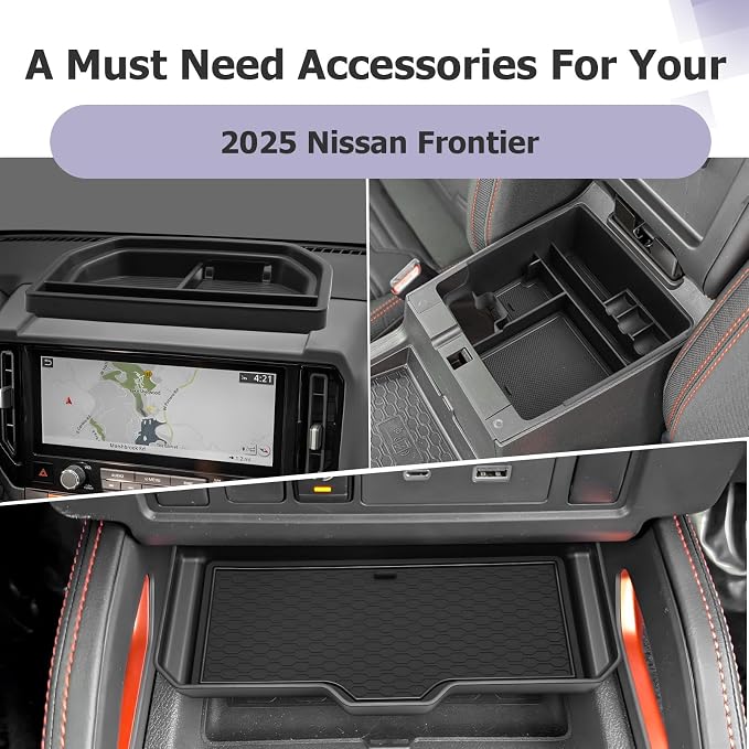 LUWU 2025 2026 Frontier Accessories for 2025 2026 Frontier S/SV/Pro-X/Pro-4X/SL Accessories Dashboard Storage Tray, Center Console Organizer Armrest Storage Box Black 3-Pack(ONLY for 12.3-INCH Screen)