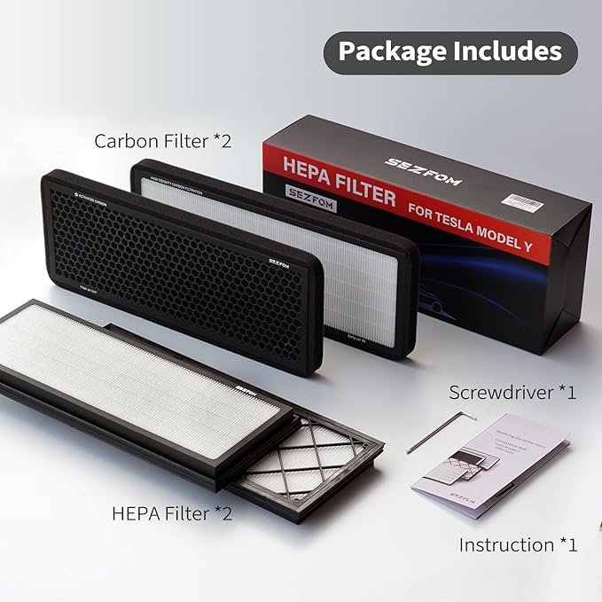 Front Trunk Hepa Filters Kit for Tesla Model Y(2022-2026) with Activated Carbon,4-pack Dual Layer Air Filter Replacement Includes 2 HEPA Filter 2 Carbon Filter