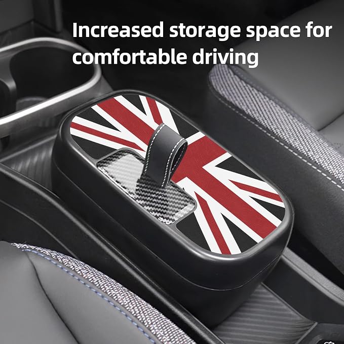 FDAIUN Center Console Storage Box + Leather Mat for 2024-2025 BMW Mini Cooper F65 F66 Car Storage Accessories 2Pcs (Black and Red Beige)