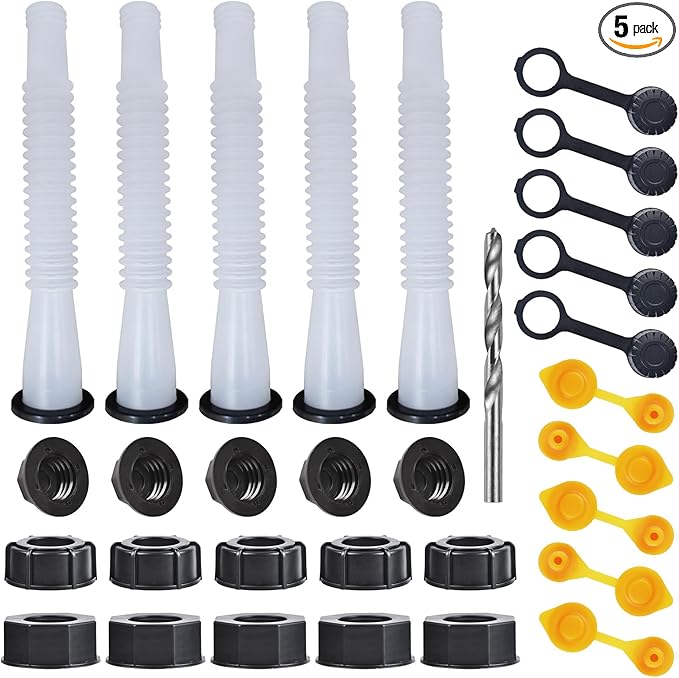 Gas Can Spout Replacement Kit, Gas Can Nozzle Replacement (5 Kit-White) All gaskets are installed and ready to use upon receipt. For 1/2/5/10 gallon gas can. Easy and convenient to use