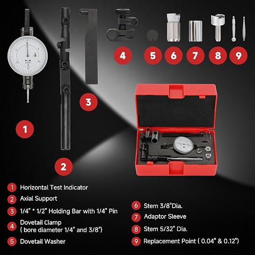 0.060'' by 0.0005'' Horizontal Test Indicator with Dovetail Clamps Mount, Dial Test Indicator for Accusize Industrial Tools 0511-2001, 1.5'' Dial Diameter, 0-15-0 Dial Reading