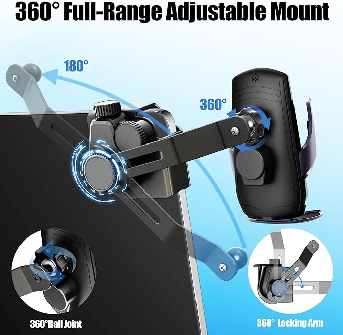 Car Phone Mount for Model 3 & Model Y, Screen Side Custom Fit for Center Display, 15W Wireless Fast Charging Auto-Clamping, Unobstructed View, Compatible with iPhone & Android