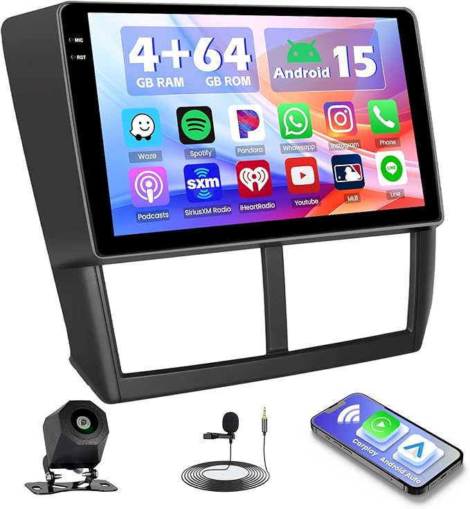Hikity 4+64G Android 15 Car Stereo for Subaru Forester Impreza WRX STI 2008-2012, 9” Touchscreen Radio with CarPlay, Android Auto, Bluetooth, GPS Navigation, WiFi, DSP, FM, RDS + AHD Backup Camera