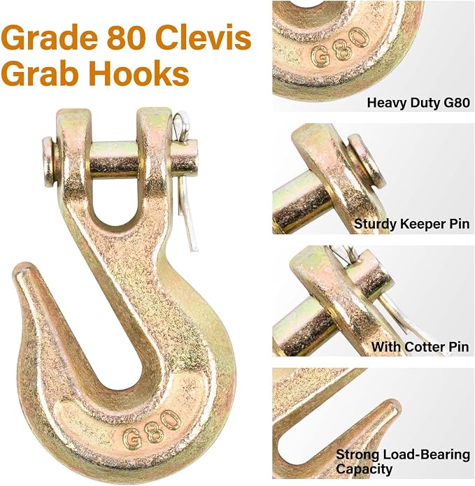 3/8" G80(4-Pack Chain Hooks+10 Ft Binder Chain)