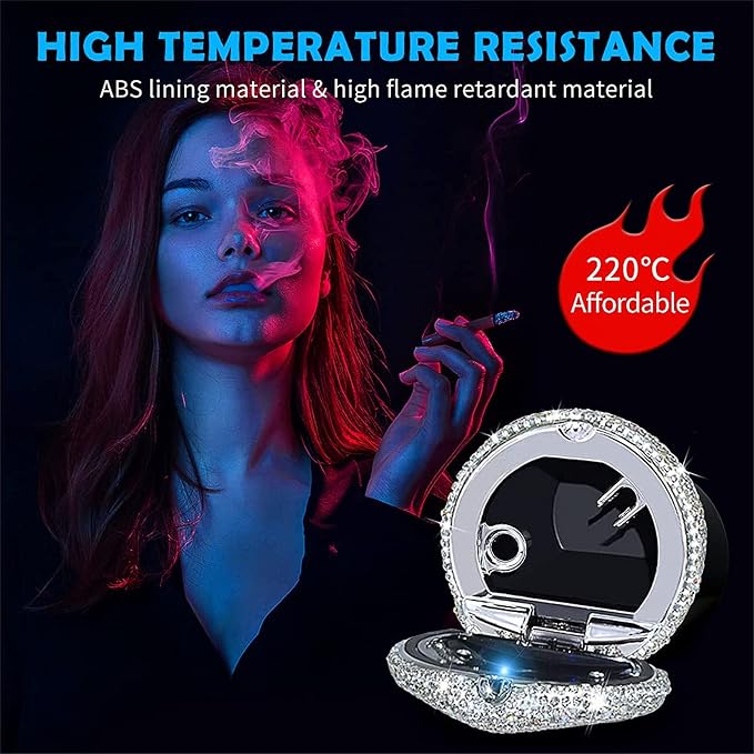 eing Car Ashtray Portable Bling Cigarette Smokeless Cylinder Cup Holder with Blue LED Light Indicator,Car Accessories for Women,Ideal for Car,Home and Office,1 - Pack Black+White
