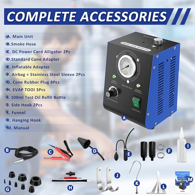 Automotive Smoke Machine Leak Detector, 19PSI Upgraded Dual Mode with Built-in Air Pump & Pressure Gauge, 12V DC EVAP Vacuum Exhaust Fuel Pipe Diagnostic Tool for Vehicles, ATV, Boat