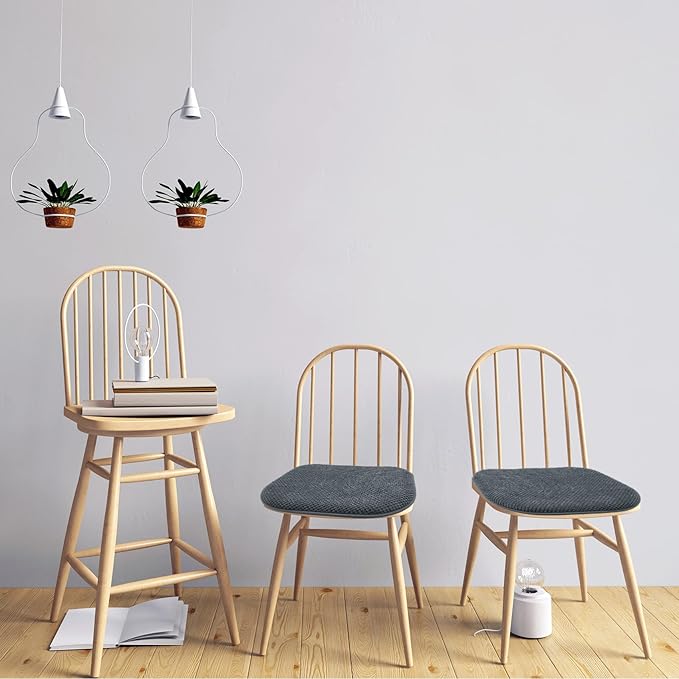 Grey Kitchen Chairs Cushions Set of 2 Non Slip Foam Patio Seat Cushions Washable Soft Thick Pads Large Wooden Metal Tapered Dining Chair Cushions,17" x 15"