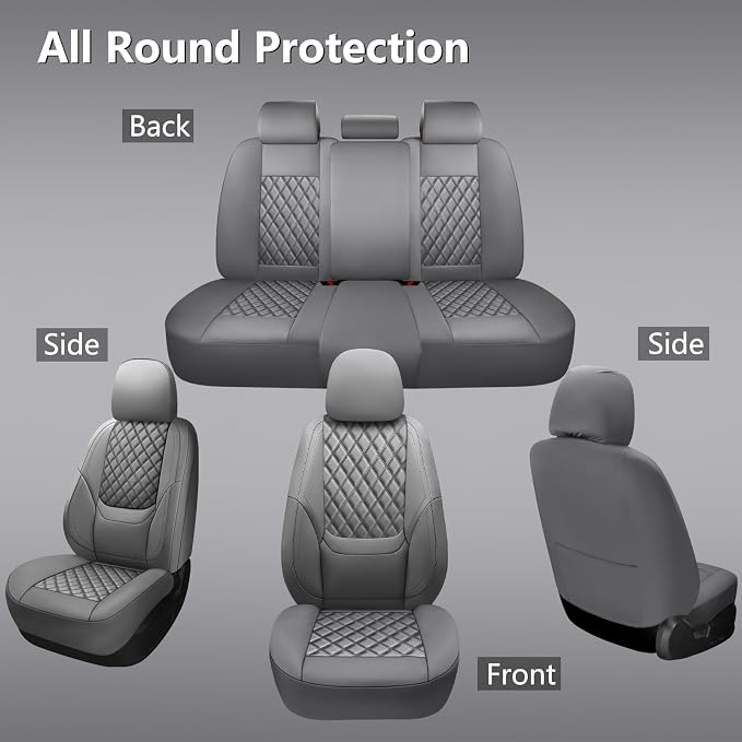 NS YOLO Full Coverage Leather Car Seat Covers Full Set,Waterproof Seat Covers for Cars,SUVs Pick-up Truck, Car Seat Cushion,Car Seat Protector,Grey Seat Cover with 5 Seats
