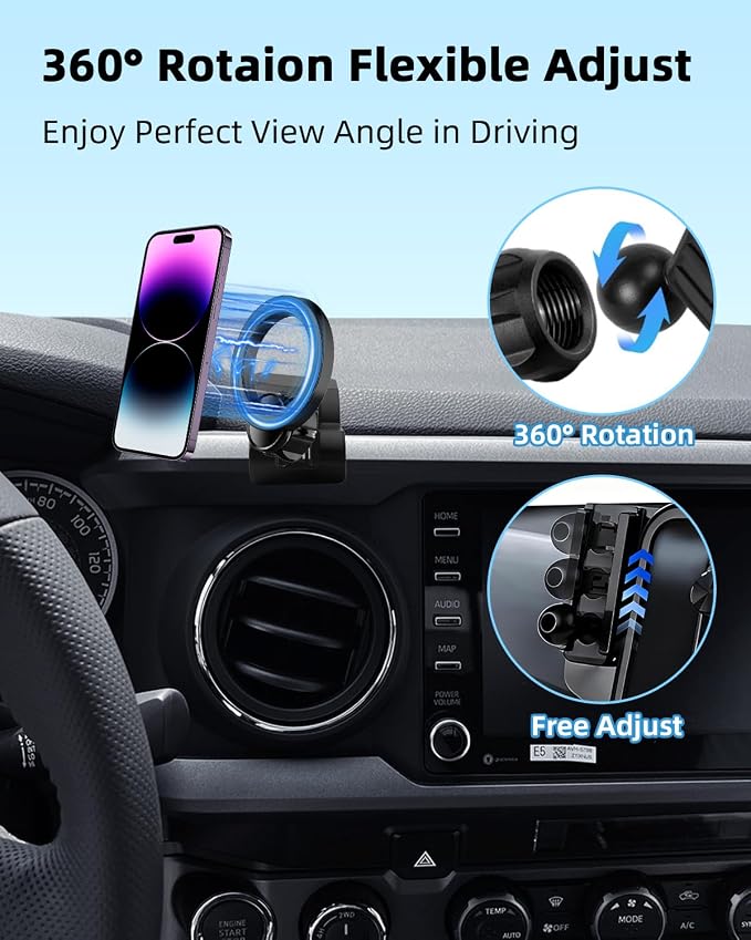 PZK Car Phone Holder for Toyota Tacoma 2016 2017 2018-2022 2023 Accessories Custom Air Vent Compatible with Magsafe Car Phone Mount Hands Free 360° Rotation Cell Phone Automobile Cradles