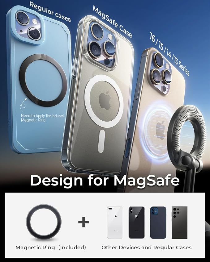 MRGLAS 2026 Upgraded 2-Pack for MagSafe Vacuum Car Phone Mount, 2800gf Strong Magnetic Phone Holders for Your Car, 360° Adjustable 98LBS Suction Cup Car Mount, for iPhone 12–17 Pro Max