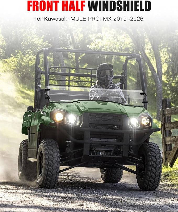 Front Half Windshield for Kawasaki Mule Pro-MX, UTV Clear Front Half Windscreen PC Scratch Resistant Windshield for Kawasaki Mule Pro MX 2019-2026 Accessories