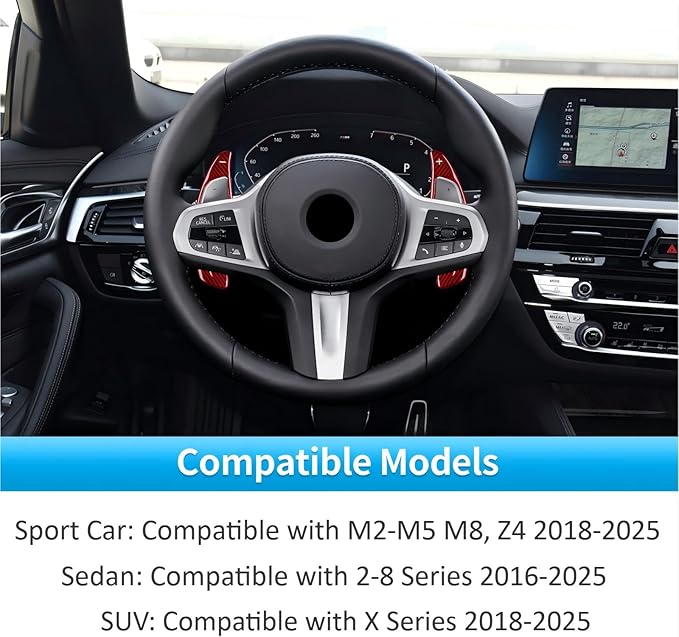 T-carbon Glass Fiber Paddle Shifter Extension Compatible with BMW 3 4 5 6GT 7 8 G10 G12 G30 G38, X3 X4 X5 X6 X7 M5 M8 Z4, Steering Wheel Shift Paddle Extended Shifter Trim Cover, Red