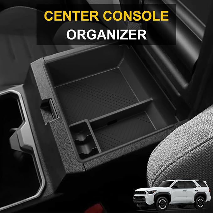 3Pcs Center Console Organizer Compatible with Toyota 4runner 6th Gen 2025 2026 Interior Accessories - Center Console Tray and Cup Holder Liner Insert & Armrest Hidden Compartment Storage Box