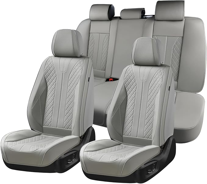 FLORICH Car Seat Covers Full Set Leather Seat Cover for Cars Full Coverage Seat Cover Waterproof Universal Seat Cover for Cars Seats Protector Cushion Universal Fit for Most Cars SUV Trucks, Gray