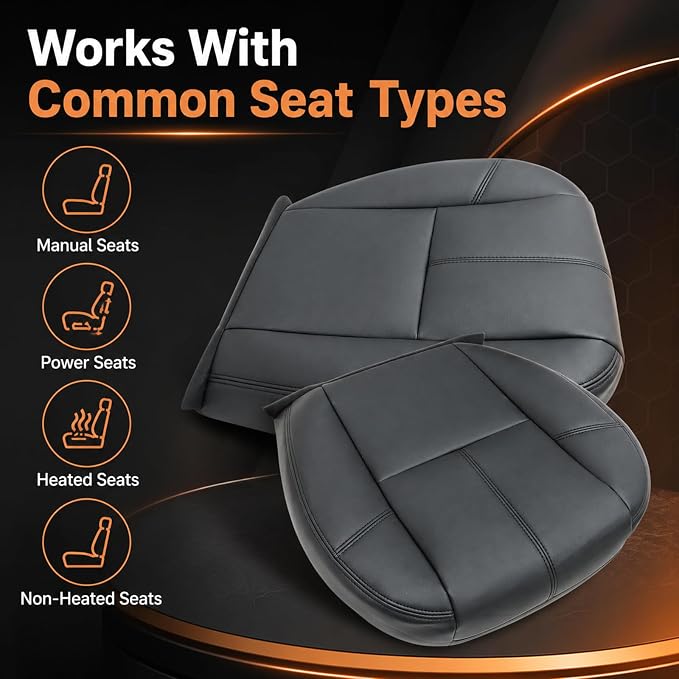 SecosAutoparts Driver & Passenger Bottom and Top Lean Back Microfiber Leather Seat Covers Black Compatible with Chevy Silverado Compatible with GMC Sierra Tahoe Suburban Avalanche Yukon 2007-2014