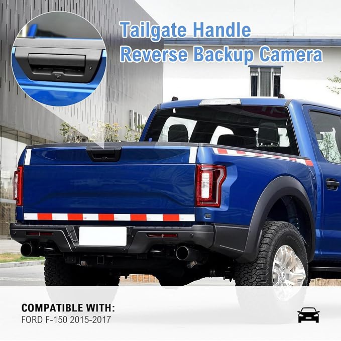 Tailgate Handle Backup Camera for Ford F150 Raptor 2015 2016 2017 Aftermarket Rearview Reverse Cameras for Pickup Truck Black with Night Vision/Waterproof/Parking Guideline