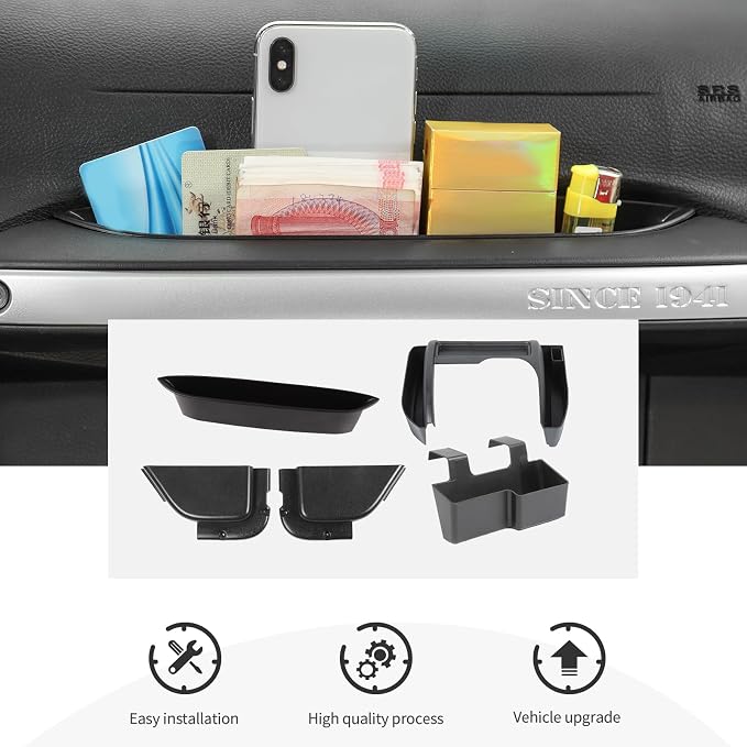 5PCS Center Console Organizer Interior Storage Accessories Fit for 2011-2018 Jeep Wrangler JK JKU Passenger Side Grab Handle & Gear Shift Trim & Front Door Net Pocket & Armrest Box Outer Storage Box