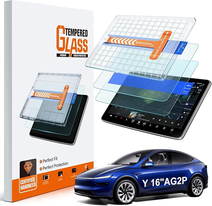 2-Pack Matte Anti Glare 2026 Tesla Model Y Juniper Screen Protector 16"+16" 9H【Front Only+1 Installation Frame】for Refreshed Premium 16 Inch QHD Touchscreen 2026 Model Y Premium/PerformanceAccessories