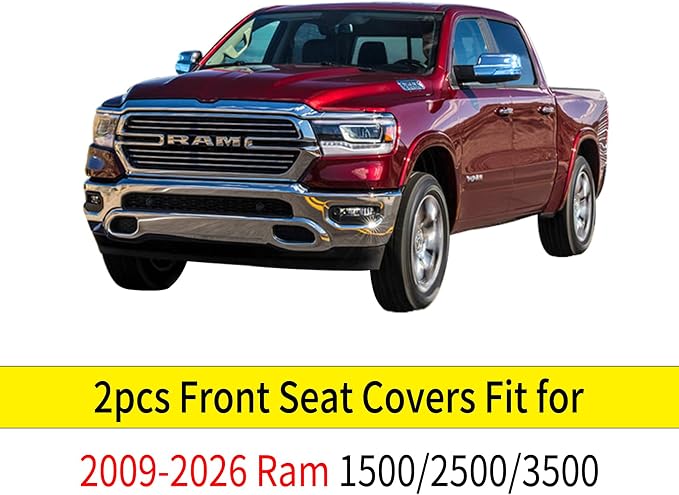 YIERTAI Car Seat Covers for Dodge Ram Fit 2009-2026 1500 2010-2026 2500 3500 Classic Bighorn Longhorn Laramie Tradesman Truck Brown Front