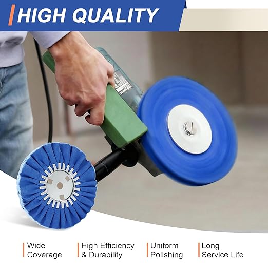 Airway Buffing Wheel Kit 7 PCs (2 White, 2 Orange, 2 Blue, 1 Rake) 8" Diameter 5/8" Arbor Hole 16 Ply for Angle Grinder 7 Pcs
