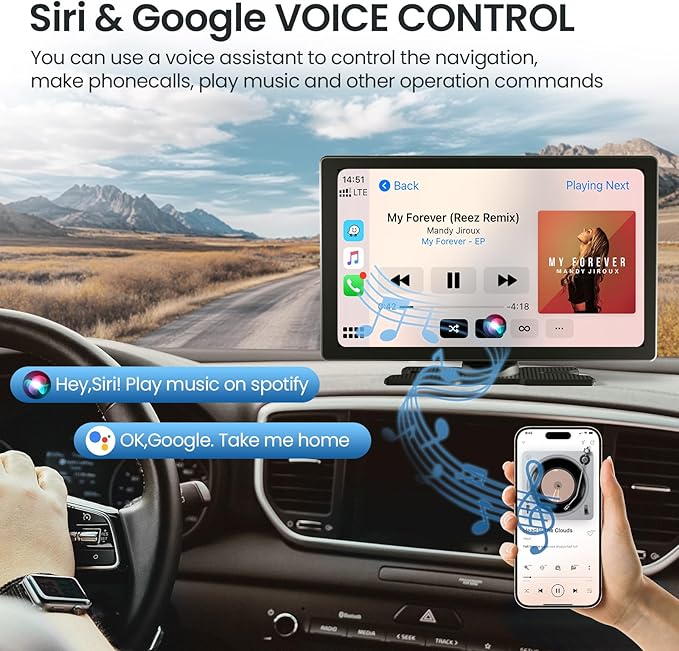 TECXERLLON 9.0'' Carplay Screen for Car, Portable Car Stereo with Apple Carplay & Android Auto, Car Audio Receivers with Mirror Link, Screen for All Vehicles(No Camera)