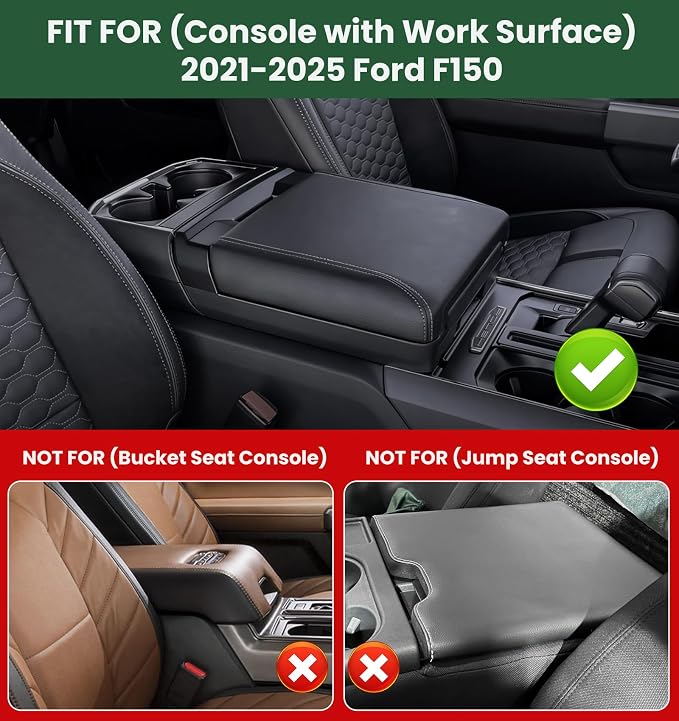 Sinvanho Center Console Organizer Cover for Ford F150 Accessories 2021-2024 2025 & Lightning XLT 2022 2023 2024 and Center Console Cover for 2021-2025 Ford F150 with Work Surface Console