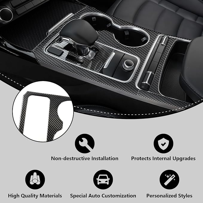 Real Carbon Fiber Gear Shift Panel Trim Compatible with Kia Stinger 2018–2023, Interior Decor Sticker Accessories
