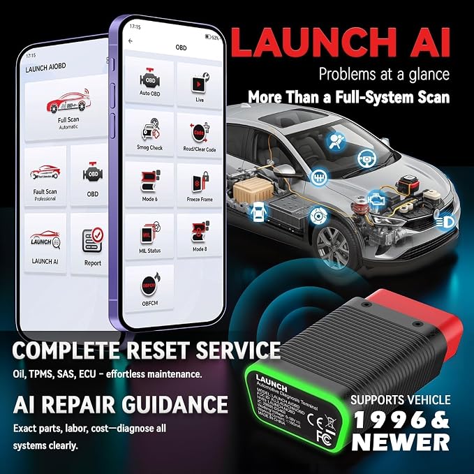 LAUNCH AIOBD Bluetooth OBD2 Scanner - Full System Diagnostics, AI Explains Faults Simply, Parts/Labor/Cost Estimates, Works with iPhone & Android