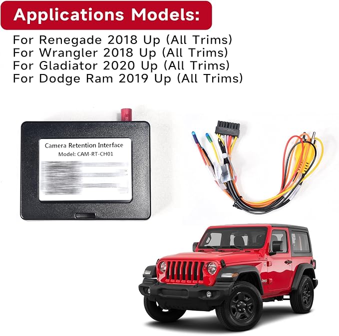 dasaita Factory Adapter for Jeep Wrangler Renegade 2018 Up and RAM 2019 Up Factory Camera Retention Interface Factory Video Signal Adapter Camera
