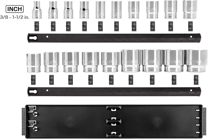 TEKTON 1/2 Inch Drive Shallow 6-Point Socket Set with Rails and Tray, 19-Piece (3/8-1-1/2 in.) | SHD92122