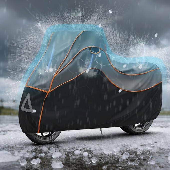 Specialized Hail Protector Motorcycle Cover, Multi-Layered Motorcycle Hail Blankets Protector Cover with 5mm Thick High Density EVA Cushioning Foam Pad and Reflective Stripes, 110L x 43W x 57H in