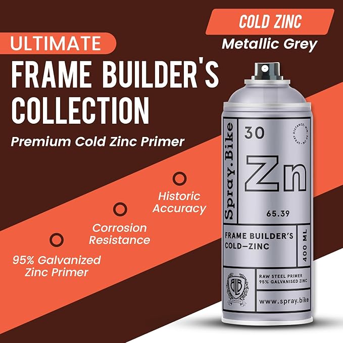 Spray.Bike Frame Builder's Cold-Zinc Primer | Cold Galvanizing Spray Paint Primer Designed for Bikes | Anti Rust Spray for Metal, Steel, Aluminum | Super Grip, Great Coverage | 400ml, Metallic Gray