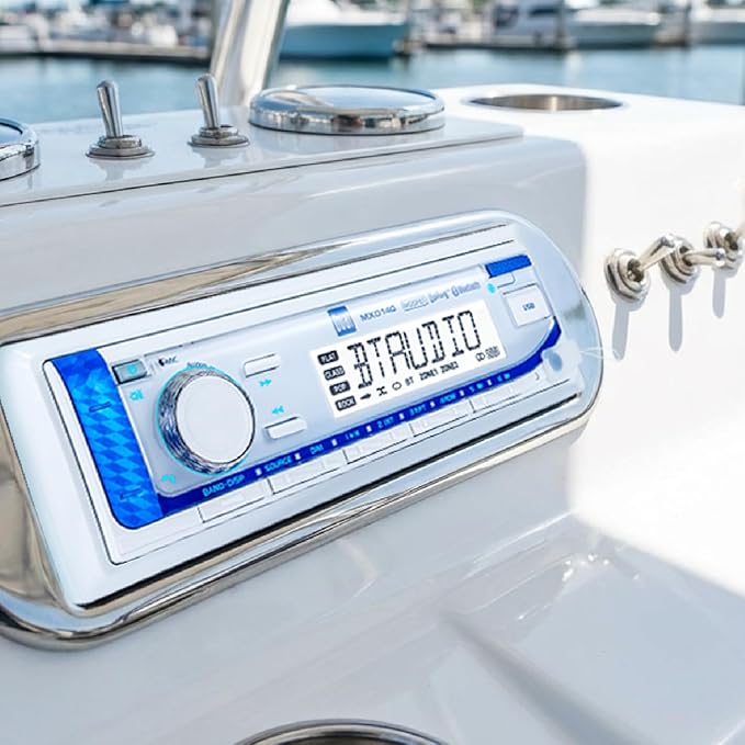 Dual Electronics MXD140 Marine Stereo with Built-in Bluetooth | Single DIN 8-Character Sunlight-Readable LCD Display | AM/FM Stereo Receiver | USB Port with 2.1 A Charging | White