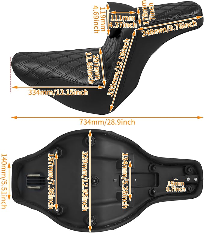 Motorcycles Driver Passenger Seat Cushion Pad One-Piece Seat Leather Pillion with Driver Backrest Fit for Harley Low Rider FXLR FXLRS Sport Glide FLSB 2018-Up (Black Stitching)
