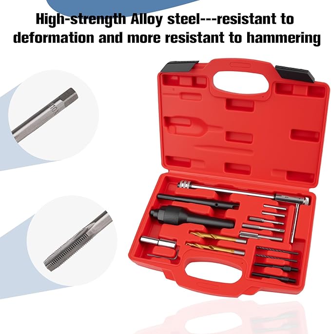 16PCS Glow Plug Removal Tool Kit, Professional Broken and Damaged Glow Plug Remover, Extractor Set with Complete Accessories for Cylinder Heads 0.3” 0.4”